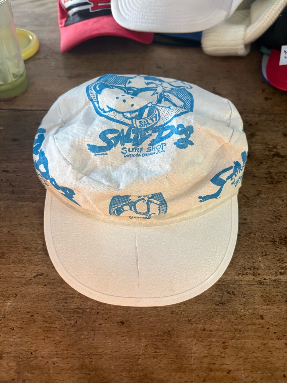 White & Blue Surf Flat Cap